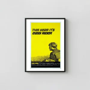 Easy Rider | Classic Movie Poster | Original 1969 Yellow Minimalist Minimalist Movie Poster xe2x80x93 Portrait Frame Wall Art Mockup | MerchFuse