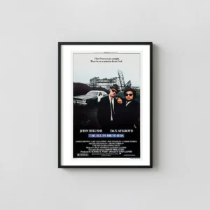 The Blues Brothers | Movie Poster | Jake & Elwood with Bluesmobile Art Movie Posters xe2x80x93 Portrait Frame Wall Art Mockup | MerchFuse