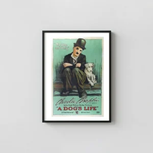 Charlie Chaplin's A Dog's Life | Classic Movie Poster | Vintage Tramp Movie Posters xe2x80x93 Portrait Frame Wall Art Mockup | MerchFuse