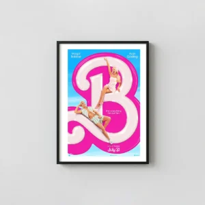 Barbie Movie Poster | Margot Robbie & Ryan Gosling | Hot Pink 'B' Movie Posters xe2x80x93 Portrait Frame Wall Art Mockup | MerchFuse
