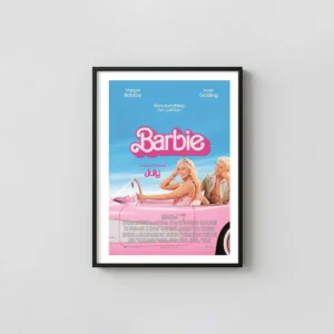 Barbie (2023) | Movie Poster | Margot Robbie & Ryan Gosling Pink Car Movie Posters xe2x80x93 Portrait Frame Wall Art Mockup | MerchFuse