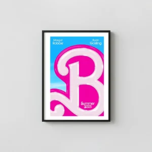 Barbie (2023) | Movie Poster | Official Pink Glossy Logo Movie Posters xe2x80x93 Portrait Frame Wall Art Mockup | MerchFuse