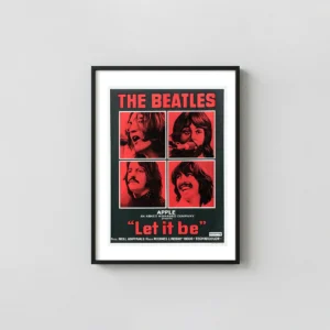 The Beatles Let It Be | Movie Poster | 1970 Vintage Red Portrait Grid Horror Movies Posters xe2x80x93 Portrait Frame Wall Art Mockup | MerchFuse
