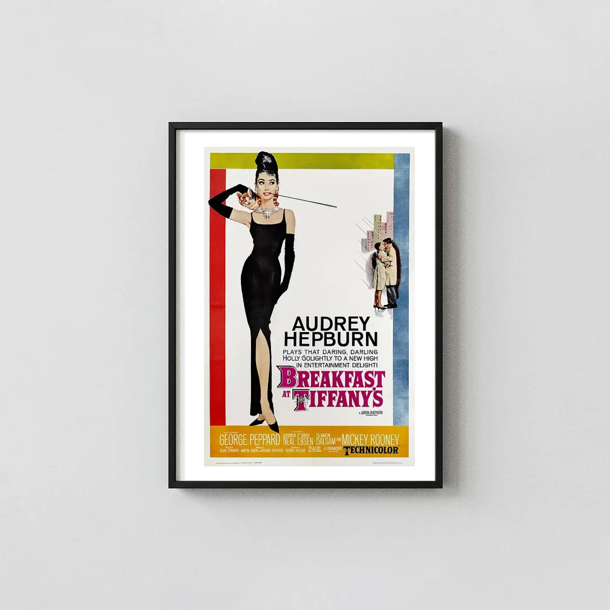 Breakfast at Tiffany's | Movie Poster | Classic 1961 Audrey Hepburn Breakfast at Tiffany's Movie Posters xe2x80x93 Portrait Frame Wall Art Mockup | MerchFuse