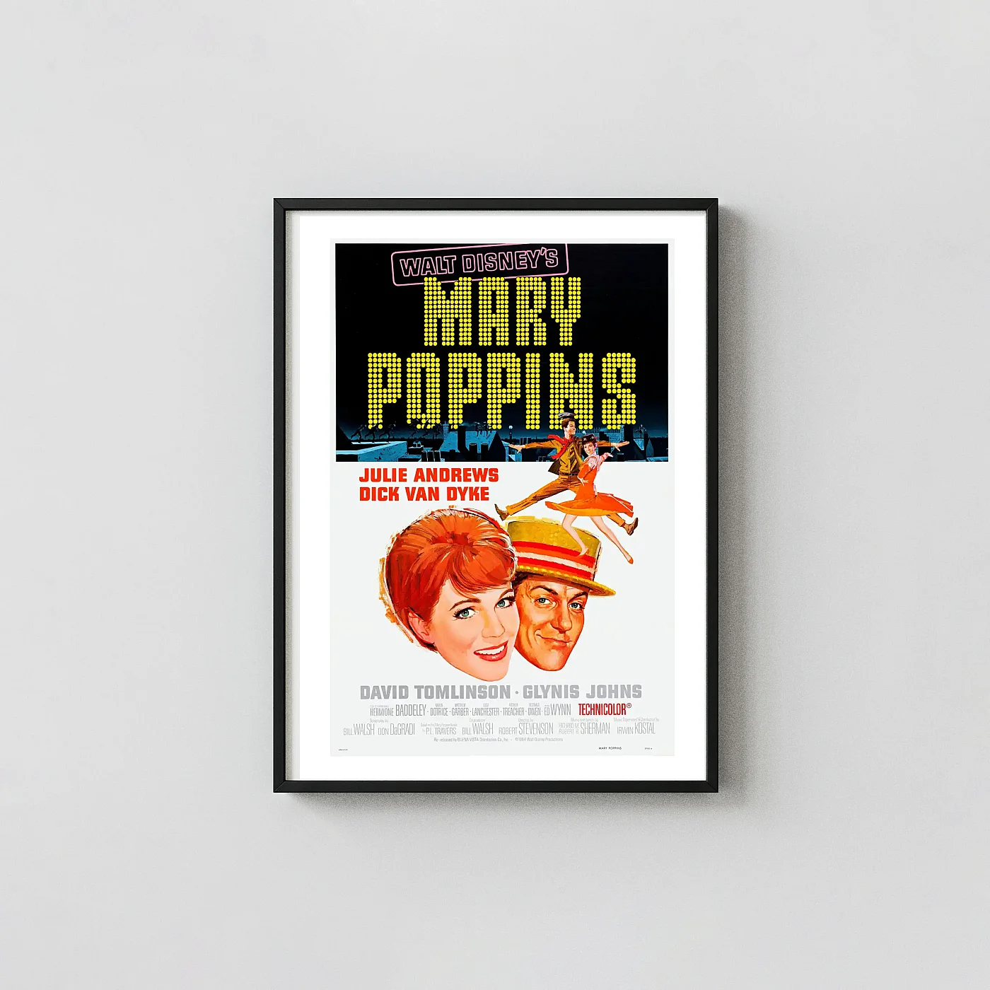 Mary Poppins | Disney Movie Poster | 1964 Vintage One-Sheet Animation and Anime Posters xe2x80x93 Portrait Frame Wall Art Mockup | MerchFuse