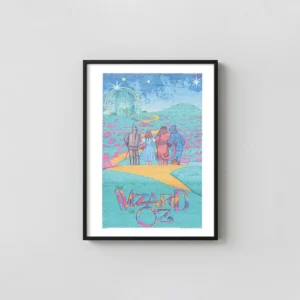 The Wizard of Oz | Movie Poster | Yellow Brick Road Stipple Movie Posters xe2x80x93 Portrait Frame Wall Art Mockup | MerchFuse
