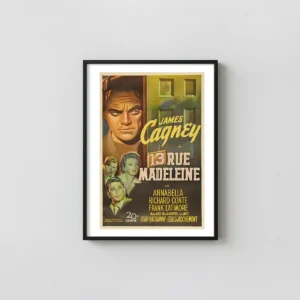 13 Rue Madeleine | Vintage Movie Poster | James Cagney Spy Film Movie Posters xe2x80x93 Portrait Frame Wall Art Mockup | MerchFuse