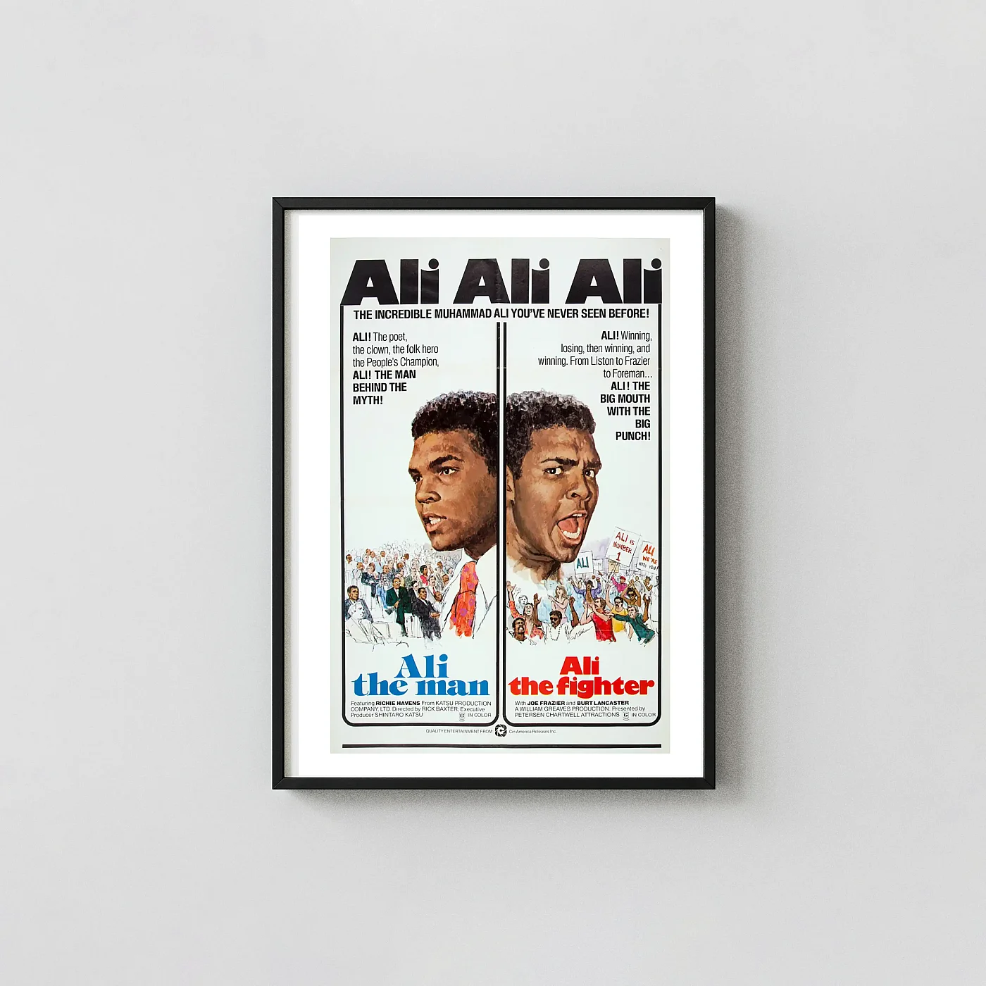 Muhammad Ali | 1975 Documentary Movie Poster | Vintage Split Portrait Art Muhammad Ali | 1975 Documentary Movie Poster | Vintage Split Portrait Art Movie Posters Xe2X80X93 Portrait Frame Wall Art Mockup | Merchfuse