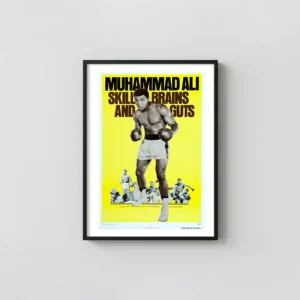 Muhammad Ali | Vintage Movie Poster | Skill, Brains, and Guts Art Movie Posters xe2x80x93 Portrait Frame Wall Art Mockup | MerchFuse