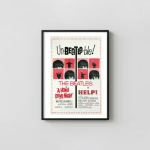 The Beatles | Vintage Movie Poster | A Hard Day's Night & Help! Retro Art Movie Posters xe2x80x93 Portrait Frame Wall Art Mockup | MerchFuse
