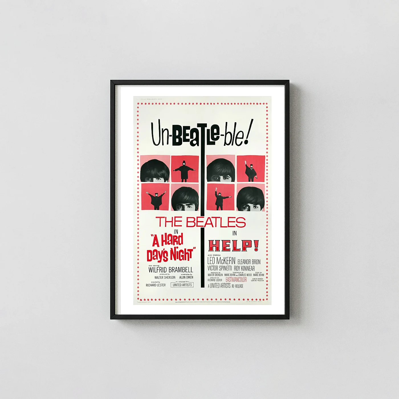 The Beatles | Vintage Movie Poster | A Hard Day'S Night &Amp; Help! Retro Art The Beatles | Vintage Movie Poster | A Hard Day'S Night &Amp; Help! Retro Art Movie Posters Xe2X80X93 Portrait Frame Wall Art Mockup | Merchfuse