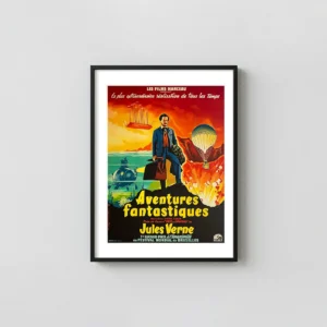 Aventures Fantastiques | Movie Poster | Jules Verne Steampunk Retro Art Movie Posters xe2x80x93 Portrait Frame Wall Art Mockup | MerchFuse