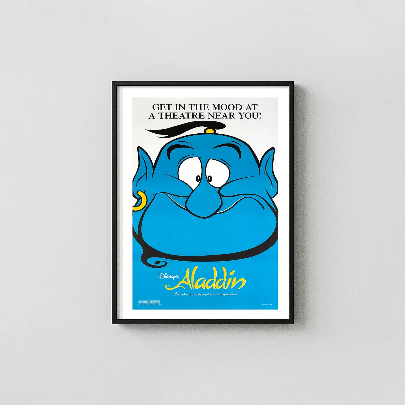 Disney's Aladdin Genie | Movie Poster | Original Vintage Promotional Art Animation and Anime Posters xe2x80x93 Portrait Frame Wall Art Mockup | MerchFuse