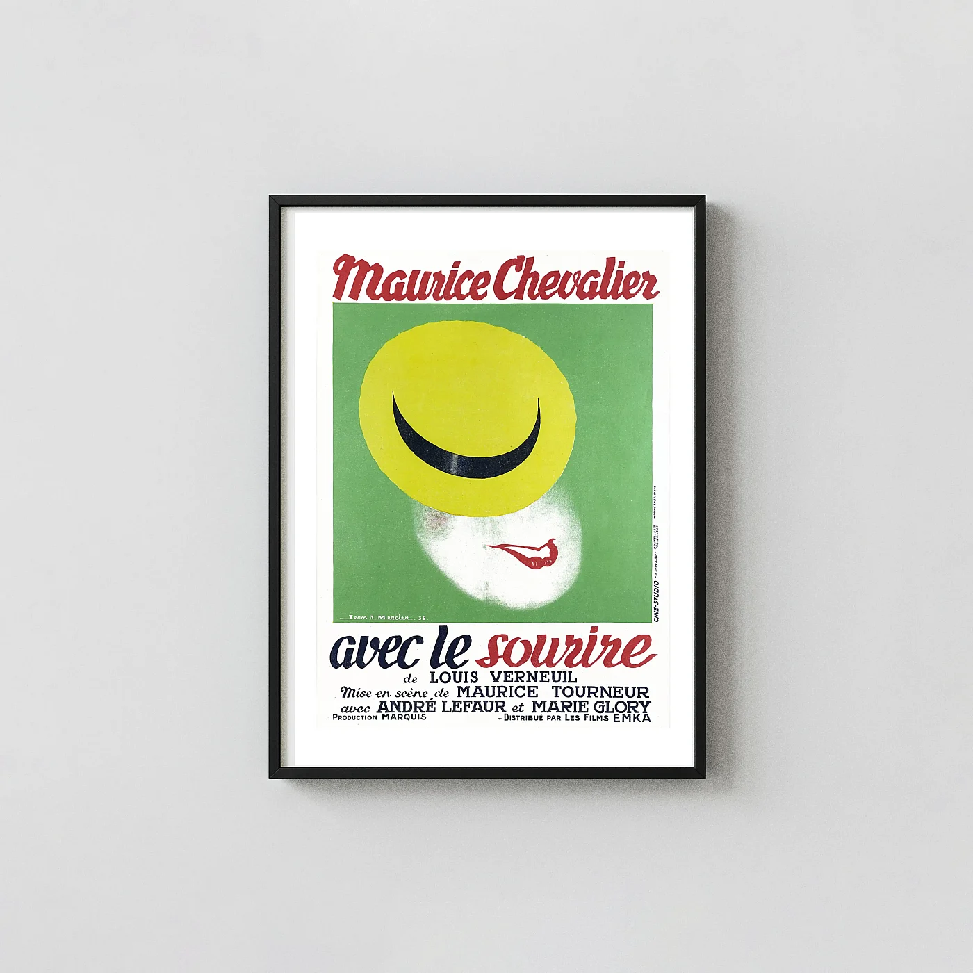 Avec le sourire (1936) Movie Poster Iconic Minimalist Smiley Design - movie poster wall art print