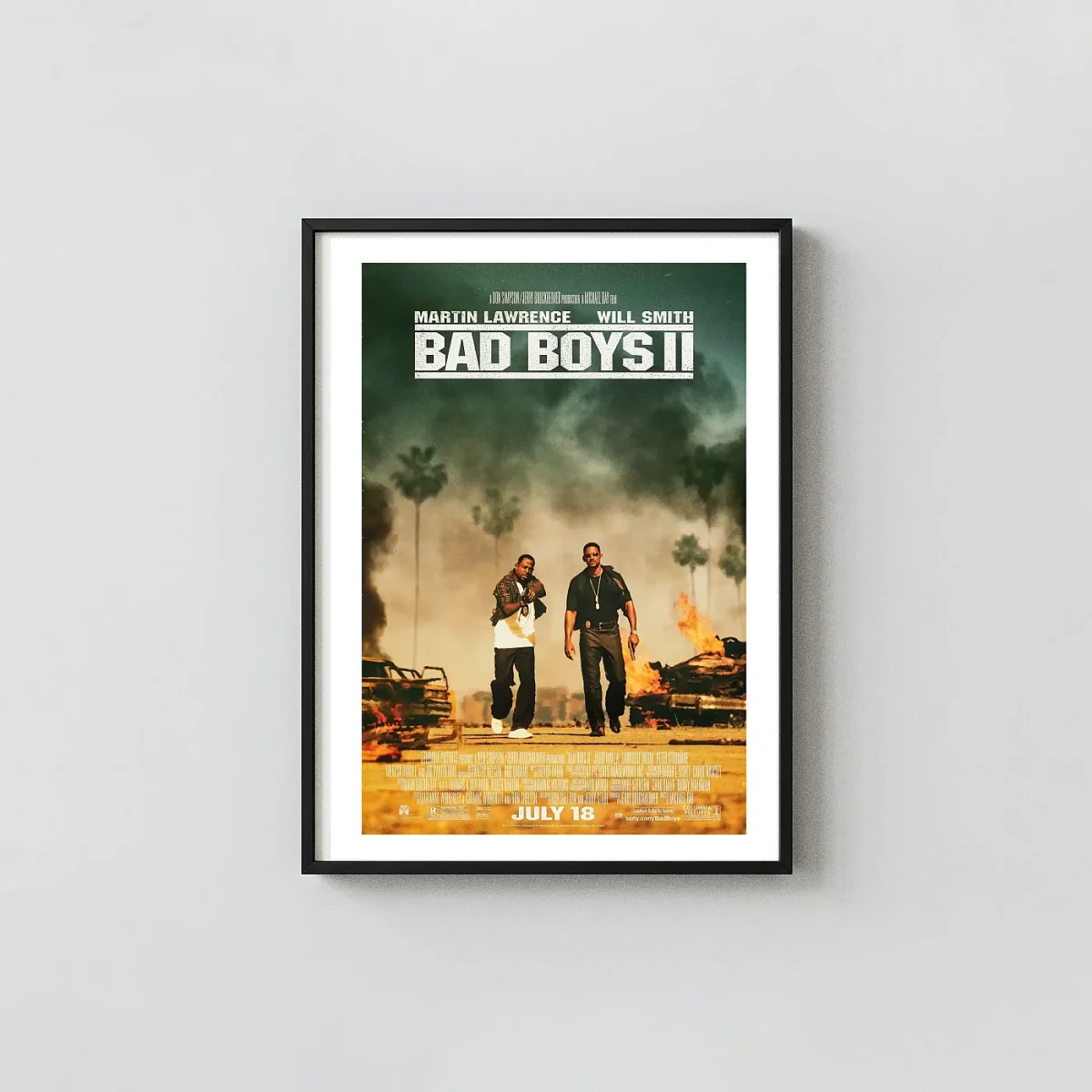 Bad Boys II | Movie Poster | Iconic Mike & Marcus Action Scene Action & Adventure Movie Posters xe2x80x93 Portrait Frame Wall Art Mockup | MerchFuse