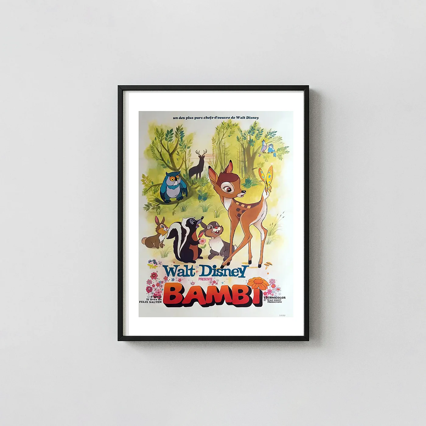 Bambi Walt Disney | Classic Movie Poster | French Vintage Animation and Anime Posters xe2x80x93 Portrait Frame Wall Art Mockup | MerchFuse