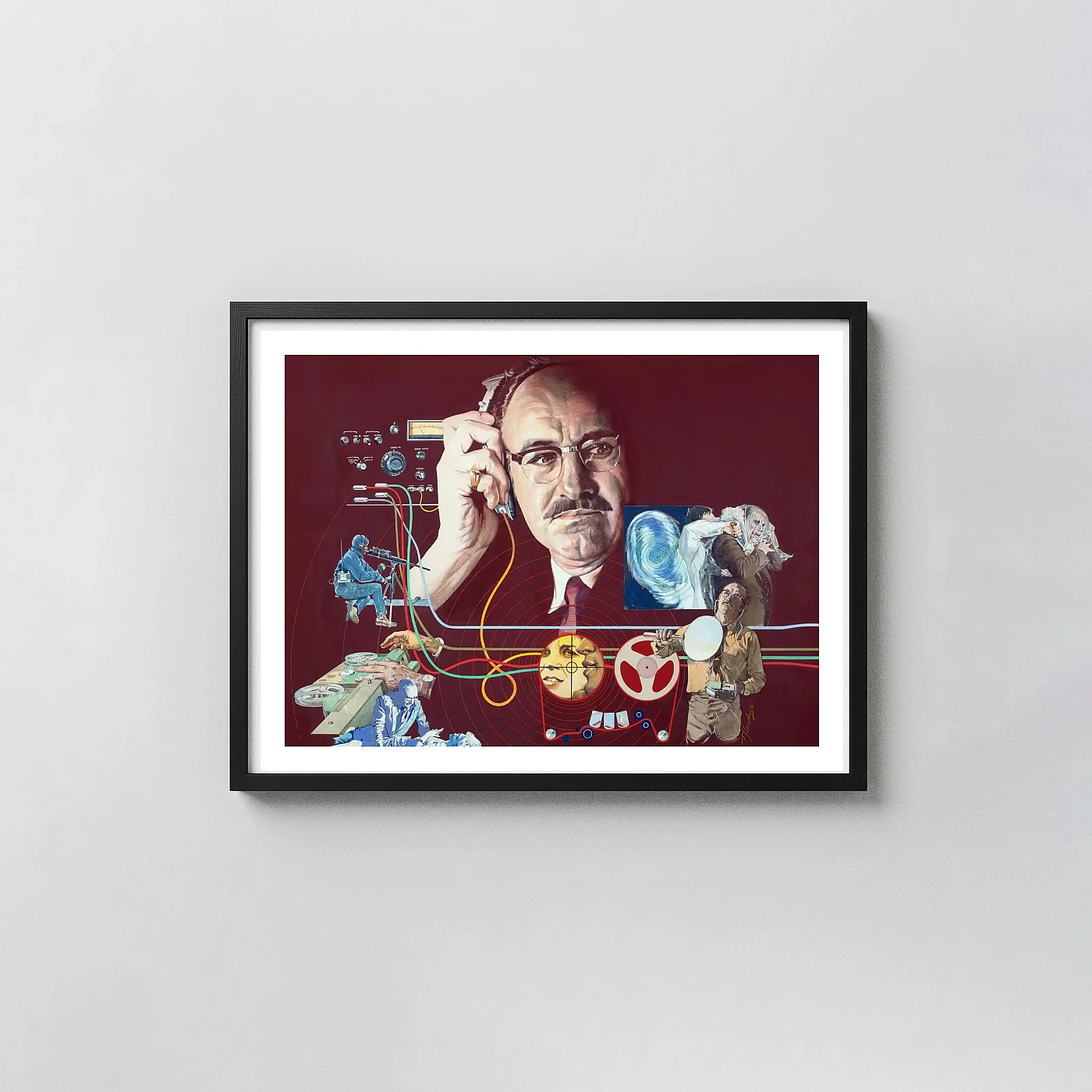 D'Andrea Paranoia Art | Surveillance Thriller Poster | Retro Wiretap Movie Posters xe2x80x93 Landscape Frame Wall Art Mockup | MerchFuse