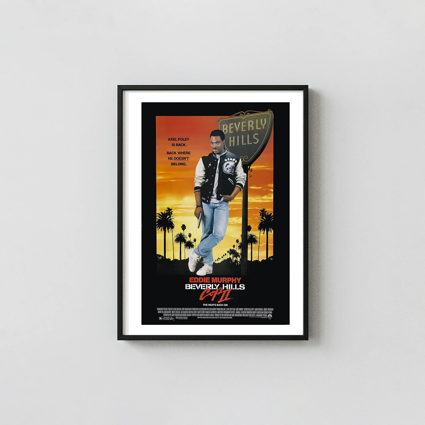 Beverly Hills Cop II | Movie Poster | Axel Foley Varsity Jacket Art Action & Adventure Movie Posters xe2x80x93 Portrait Frame Wall Art Mockup | MerchFuse