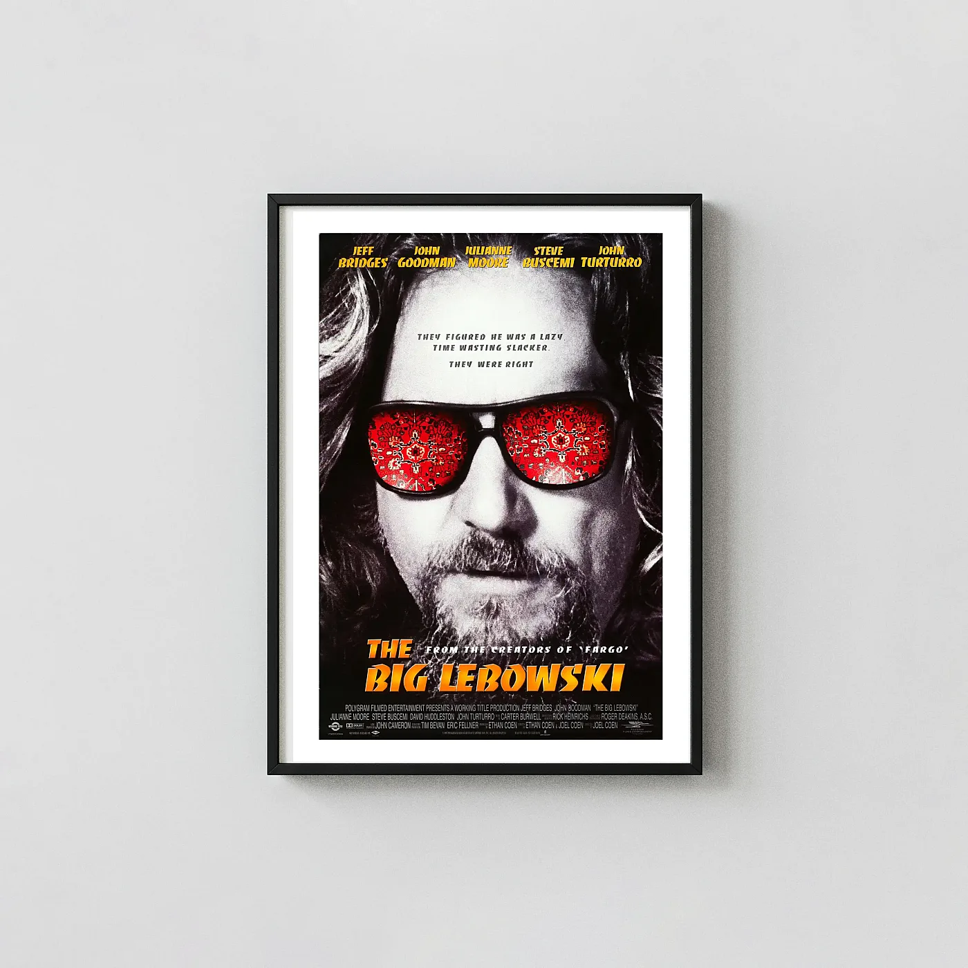 The Big Lebowski | Movie Poster | The Dude's Rug Reflection Cult Classic Movies Posters xe2x80x93 Portrait Frame Wall Art Mockup | MerchFuse