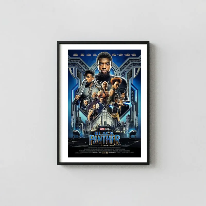 Black Panther | Movie Poster | Official Full Cast Theatrical Art Action & Adventure Movie Posters xe2x80x93 Portrait Frame Wall Art Mockup | MerchFuse