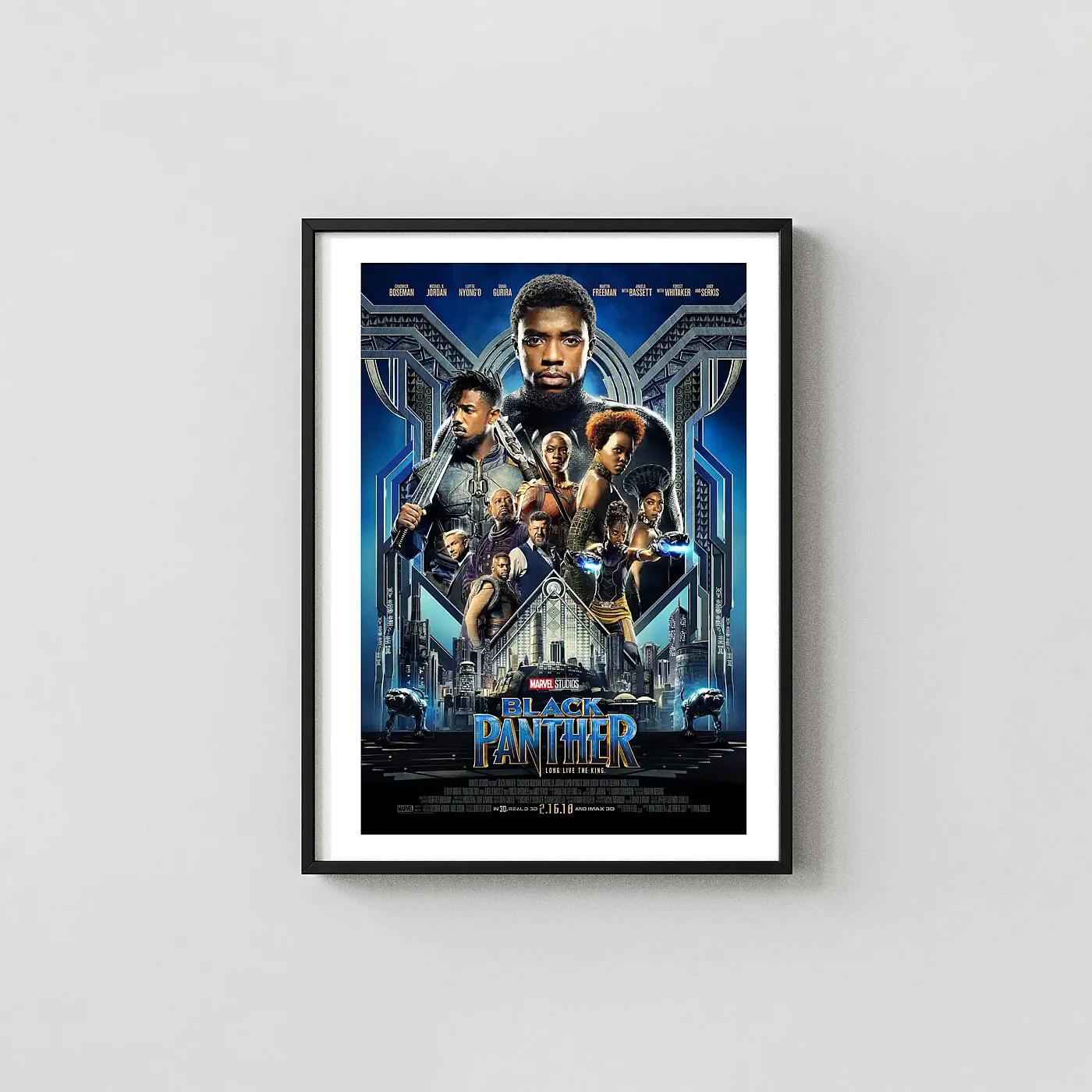 Black Panther | Movie Poster | Official Full Cast Theatrical Art Action & Adventure Movie Posters xe2x80x93 Portrait Frame Wall Art Mockup | MerchFuse