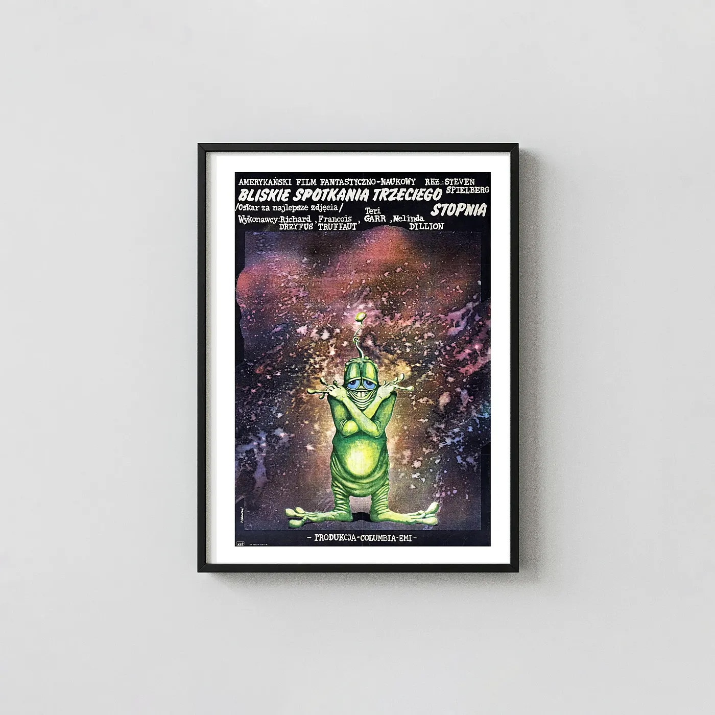 Close Encounters of the Third Kind | Movie Poster | Vintage Polish Alien Art Alien Movie Poster xe2x80x93 Portrait Frame Wall Art Mockup | MerchFuse