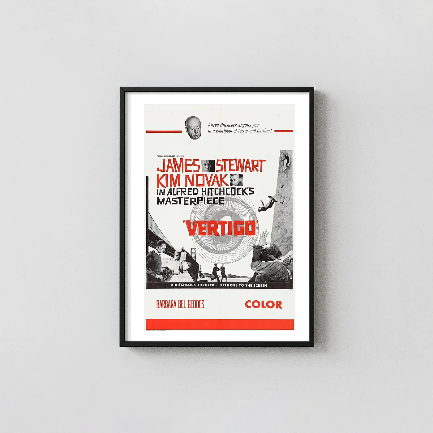 Vertigo | Movie Poster | Original 1958 Retro Film Movie Posters xe2x80x93 Portrait Frame Wall Art Mockup | MerchFuse
