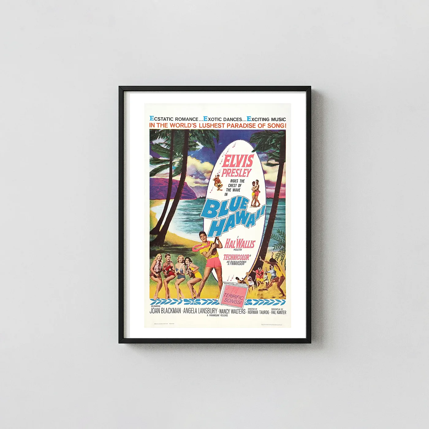 Blue Hawaii | Movie Poster | Vintage Tropical Elvis Presley Movie Posters xe2x80x93 Portrait Frame Wall Art Mockup | MerchFuse