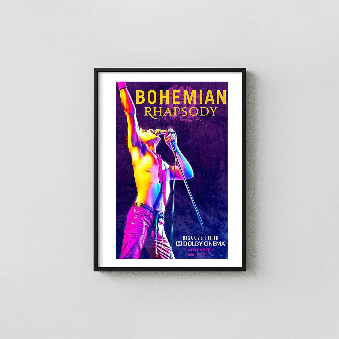 Bohemian Rhapsody | Movie Poster | Neon Freddie Mercury Performance Art Bohemian Rhapsody | Movie Poster | Neon Freddie Mercury Performance Art Movie Posters Xe2X80X93 Portrait Frame Wall Art Mockup | Merchfuse