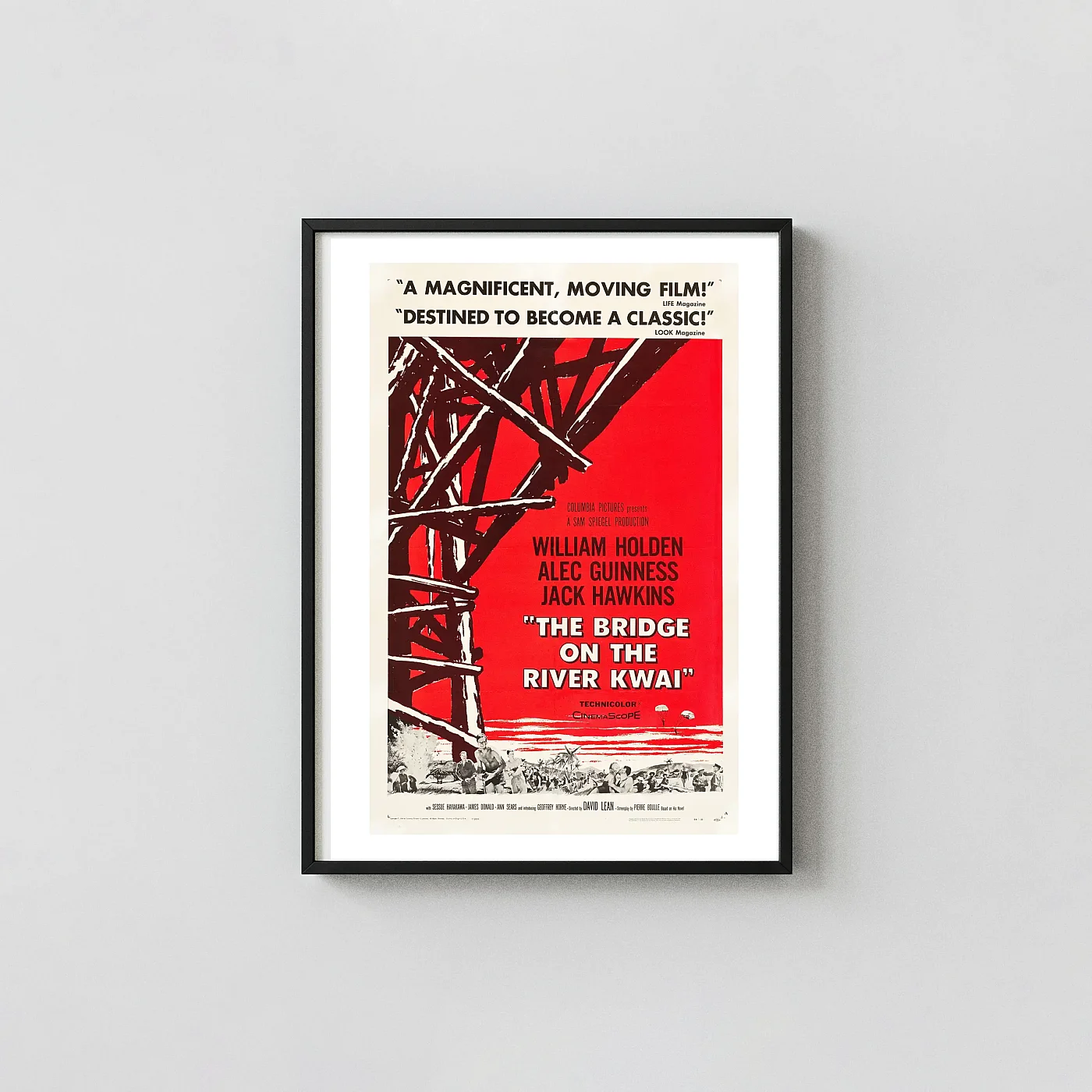 The Bridge on the River Kwai | Movie Poster | Classic Red Graphic Art Movie Posters xe2x80x93 Portrait Frame Wall Art Mockup | MerchFuse