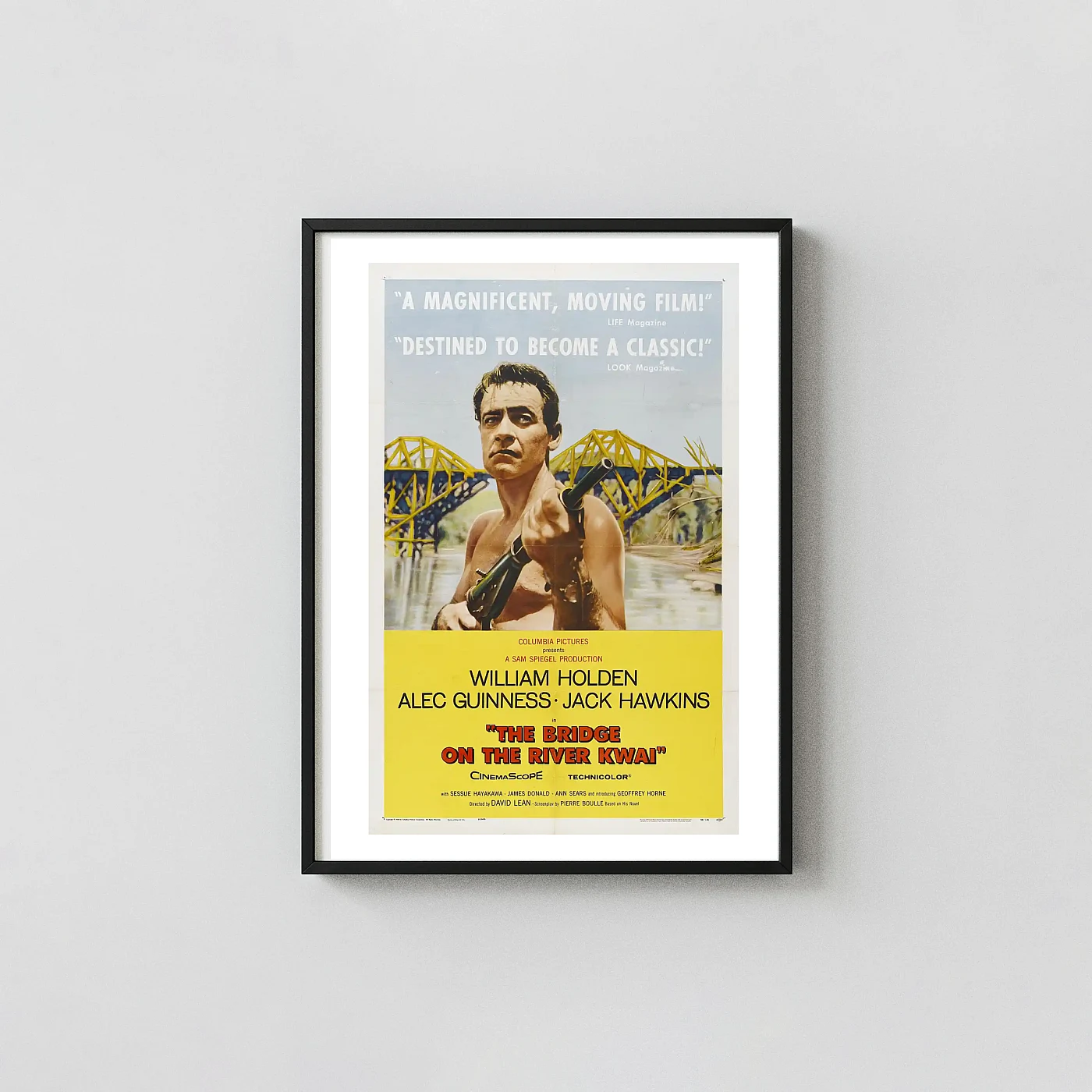 The Bridge On The River Kwai | Movie Poster | William Holden Vintage Art Print The Bridge On The River Kwai | Movie Poster | William Holden Vintage Movie Posters Xe2X80X93 Portrait Frame Wall Art Mockup | Merchfuse