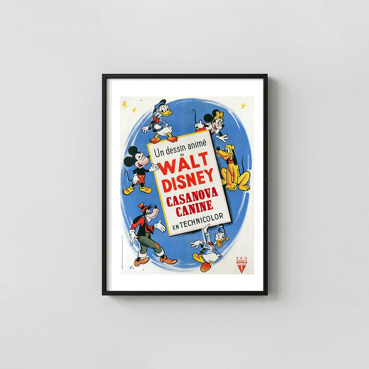 Mickey Mouse & Friends | Vintage Disney Movie Poster | Canine Casanova Art Horror Movies Posters xe2x80x93 Portrait Frame Wall Art Mockup | MerchFuse