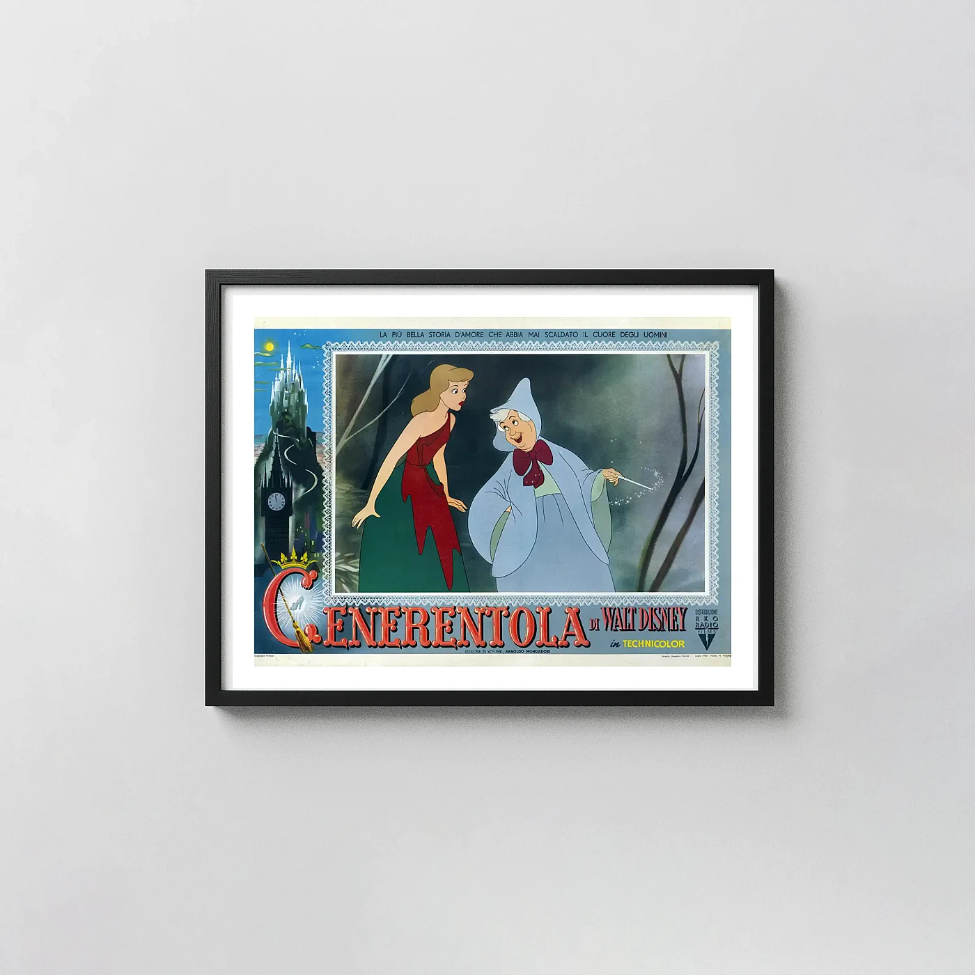 Cinderella (1950) | Vintage Italian Movie Poster | Fairy Godmother Scene Cinderella (1950) | Vintage Italian Movie Poster | Fairy Godmother Scene Animation And Anime Posters Xe2X80X93 Landscape Frame Wall Art Mockup | Merchfuse