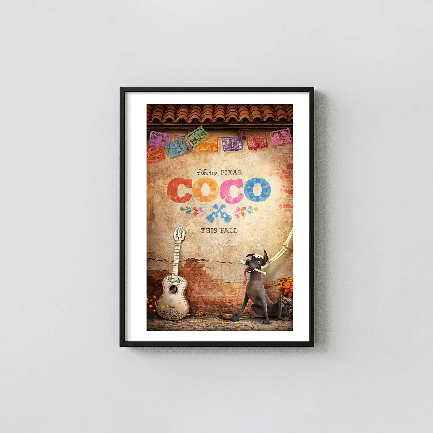 Coco | Disney Pixar Movie Poster | Iconic Guitar &Amp; Dante Wall Art Print Coco | Disney Pixar Movie Poster | Iconic Guitar &Amp; Dante Wall Animation And Anime Posters Xe2X80X93 Portrait Frame Wall Art Mockup | Merchfuse