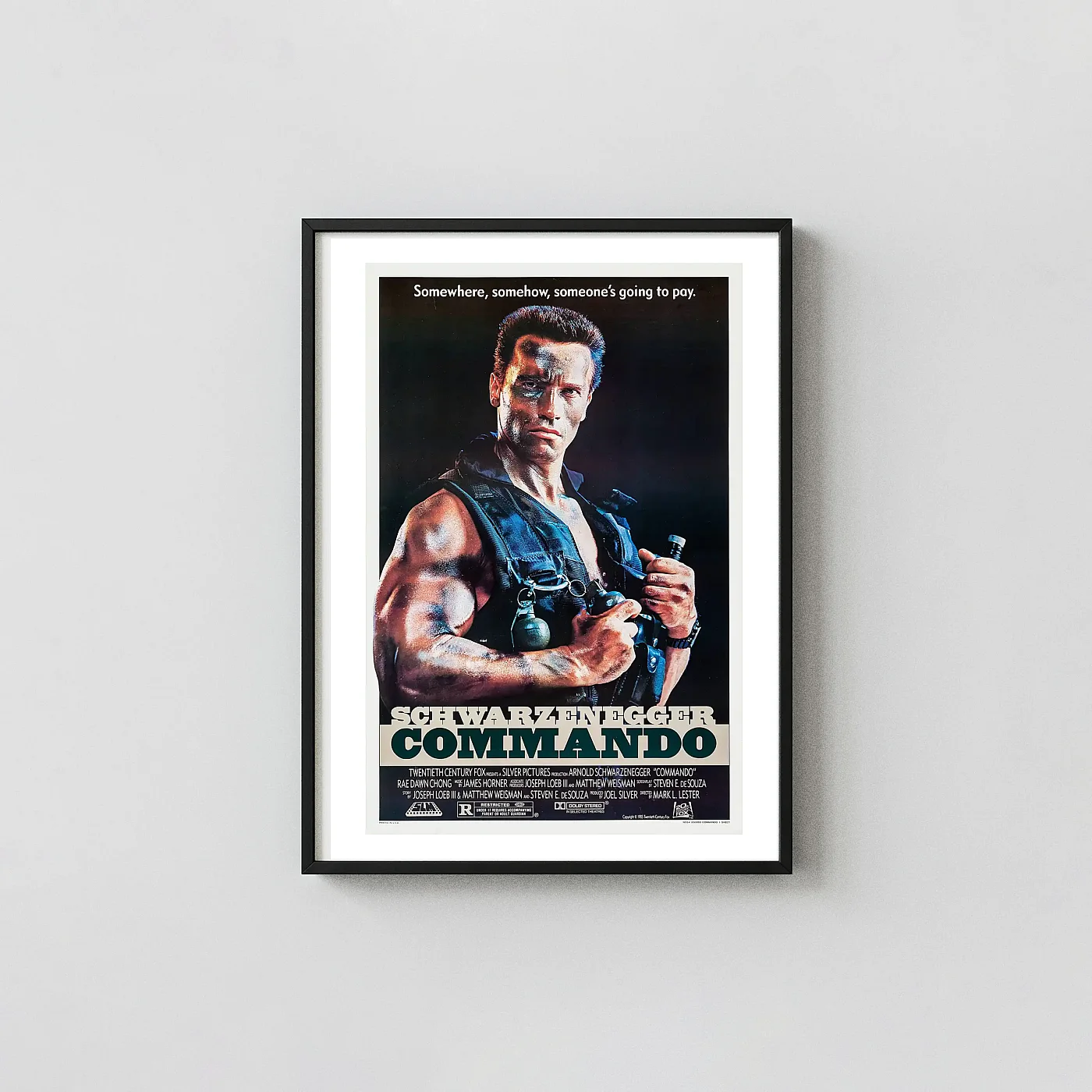 Commando (1985) | Movie Poster | Arnold Schwarzenegger Action Action & Adventure Movie Posters xe2x80x93 Portrait Frame Wall Art Mockup | MerchFuse