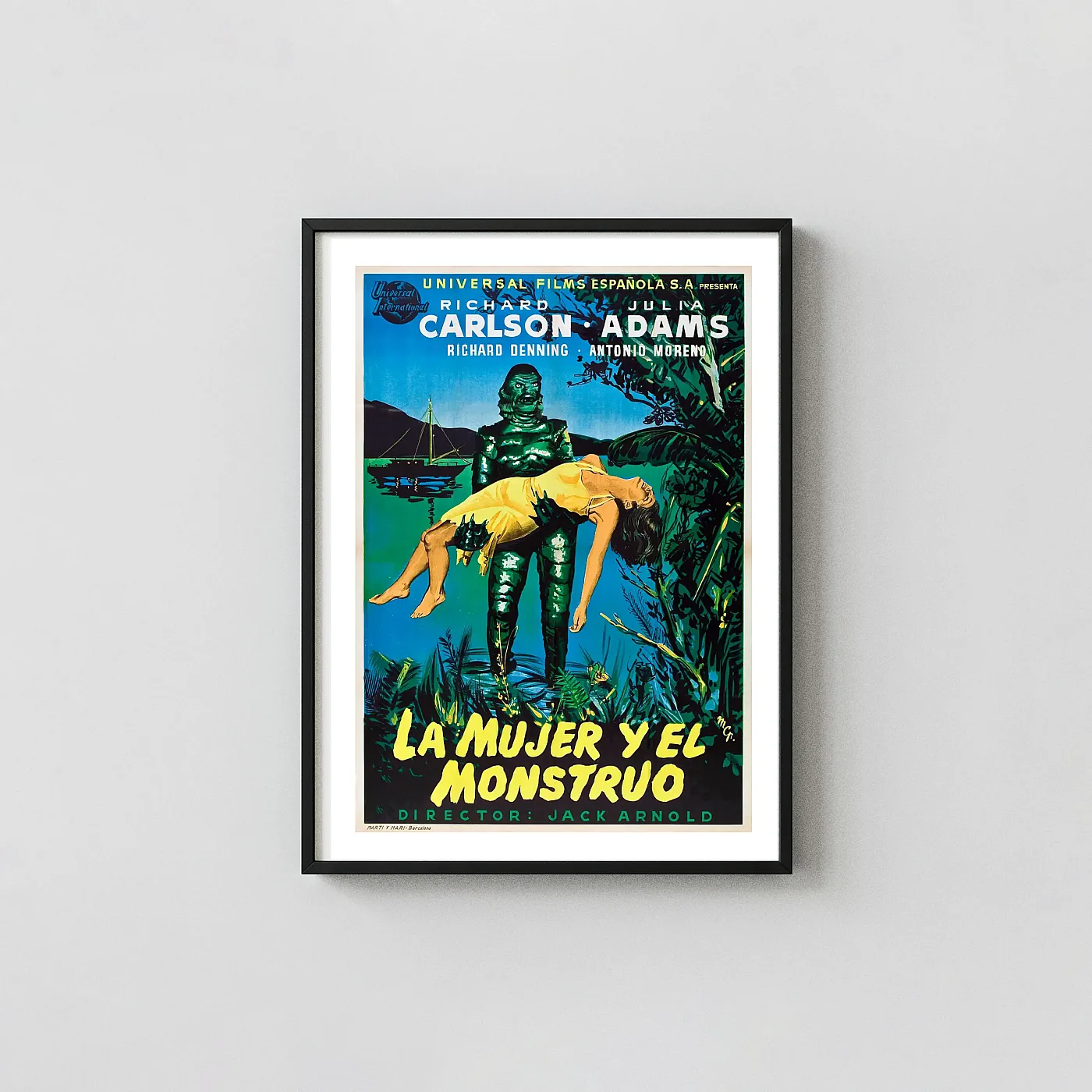 Creature from the Black Lagoon | Horror Movie Poster | Vintage Spanish Wall Horror Movies Posters xe2x80x93 Portrait Frame Wall Art Mockup | MerchFuse
