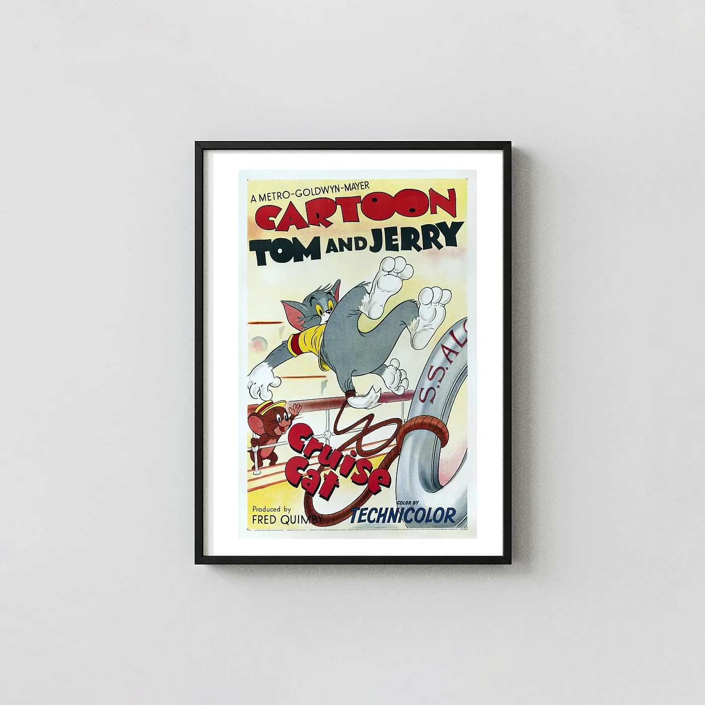 Tom and Jerry Cruise Cat | Vintage Cartoon Movie Poster | 1952 Ship Scene Animation and Anime Posters xe2x80x93 Portrait Frame Wall Art Mockup | MerchFuse