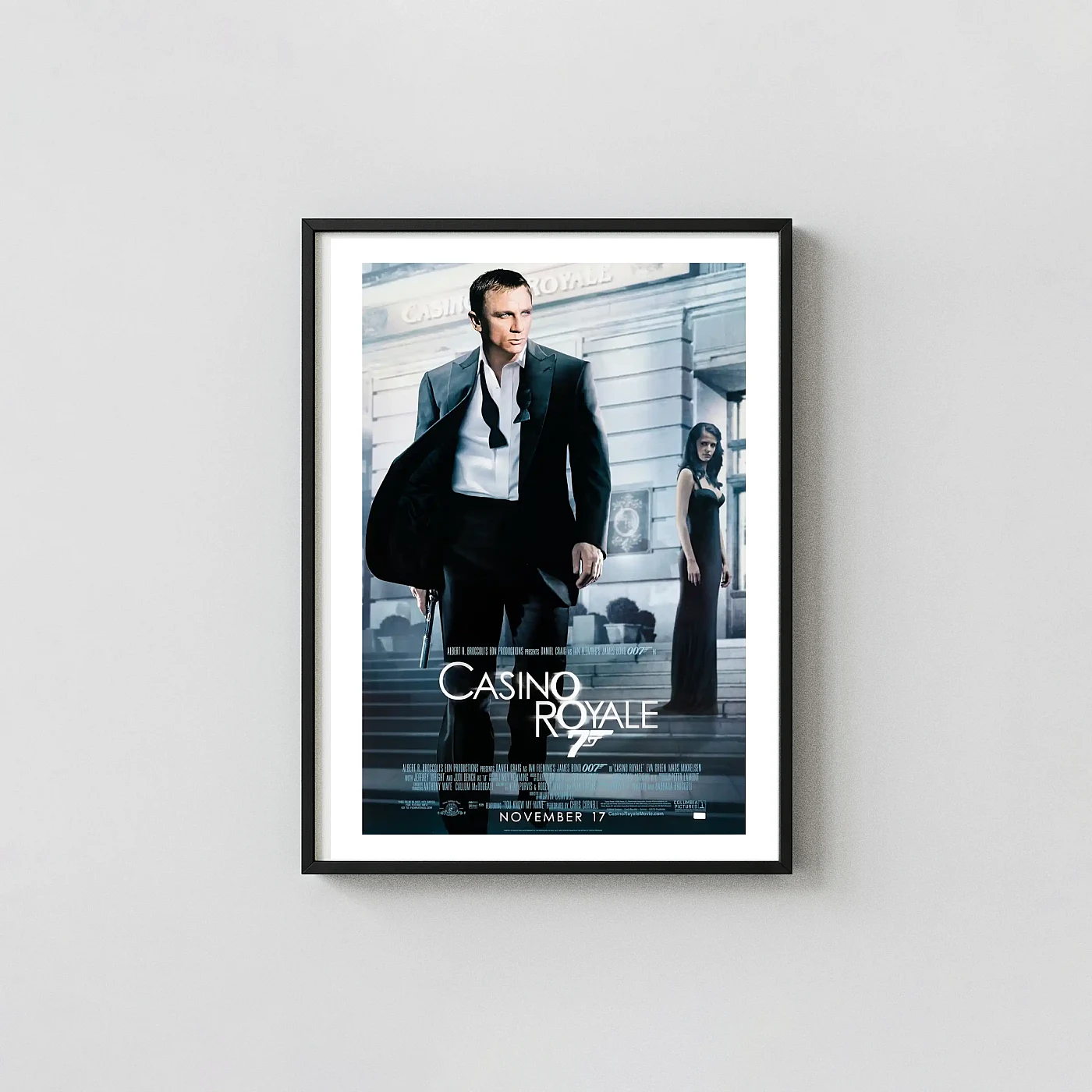 Casino Royale | James Bond Movie Poster | Daniel Craig Tuxedo Action & Adventure Movie Posters xe2x80x93 Portrait Frame Wall Art Mockup | MerchFuse