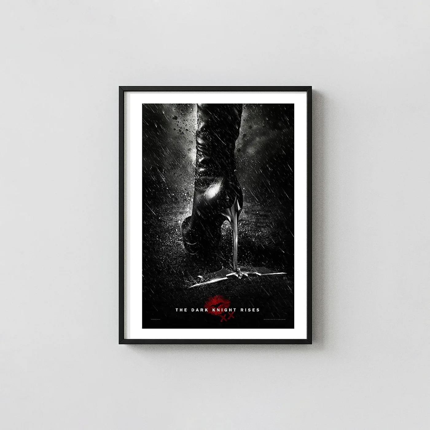 The Dark Knight Rises | Catwoman Poster | Heel Crushing Batarang Art Movie Posters xe2x80x93 Portrait Frame Wall Art Mockup | MerchFuse