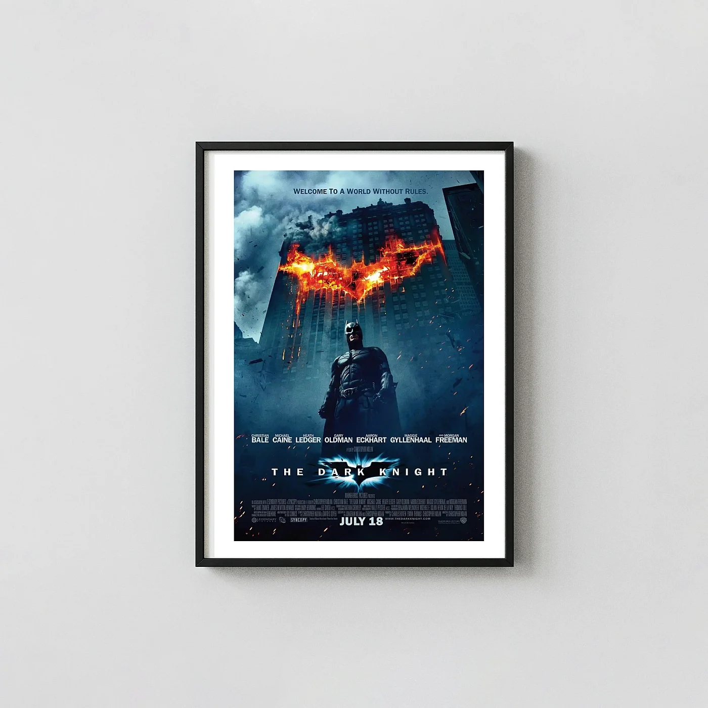 The Dark Knight | Movie Poster | Batman & Burning Bat Symbol Art Action & Adventure Movie Posters xe2x80x93 Portrait Frame Wall Art Mockup | MerchFuse