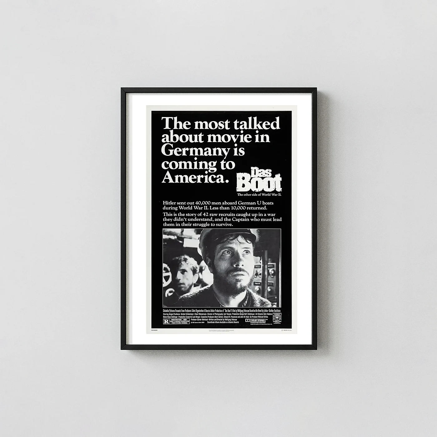 Das Boot | Movie Poster | Classic Black & White U-Boat War Film Das Boot Movie Posters xe2x80x93 Portrait Frame Wall Art Mockup | MerchFuse