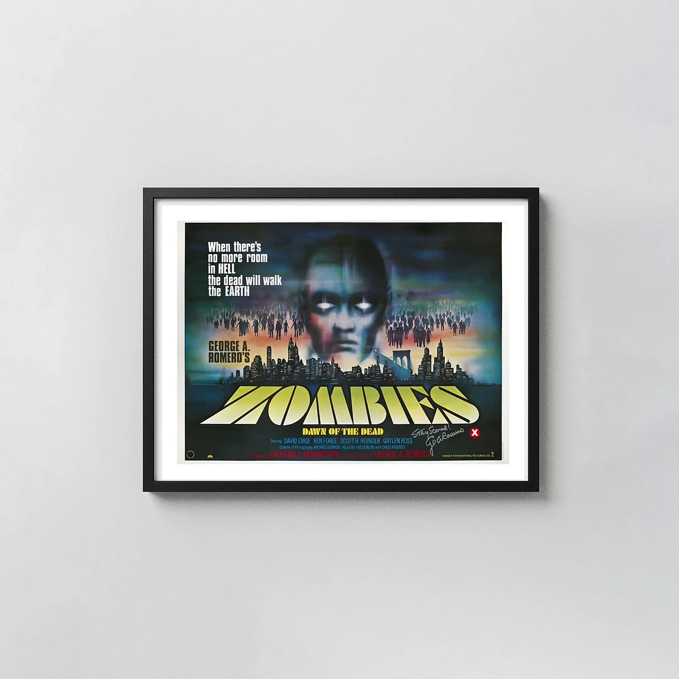 Dawn of the Dead (1978) | Horror Movie Poster | Vintage Zombie Horror Movies Posters xe2x80x93 Landscape Frame Wall Art Mockup | MerchFuse
