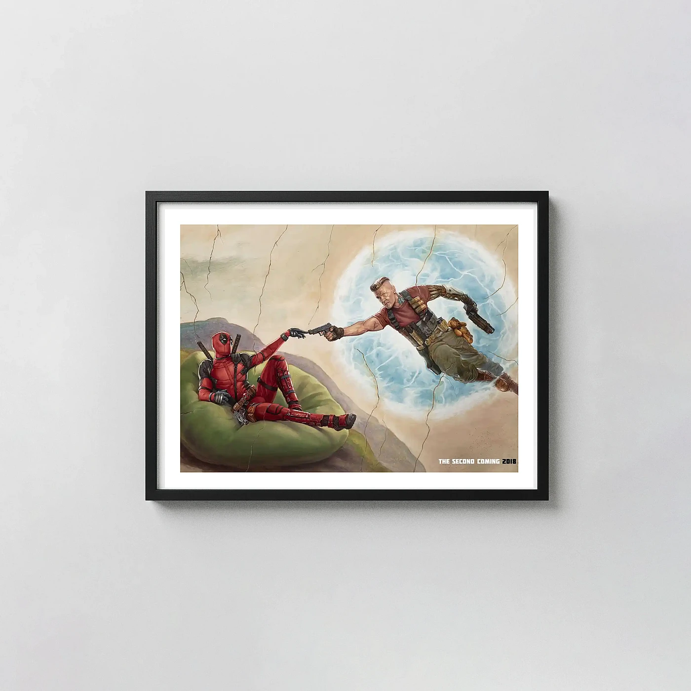 Deadpool 2 | Movie Poster | The Creation of Adam Parody Action & Adventure Movie Posters xe2x80x93 Landscape Frame Wall Art Mockup | MerchFuse