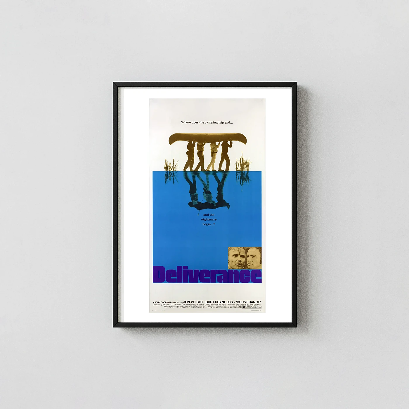 Deliverance | Movie Poster | Iconic Split Water Canoe Design Cult Classic Movies Posters xe2x80x93 Portrait Frame Wall Art Mockup | MerchFuse