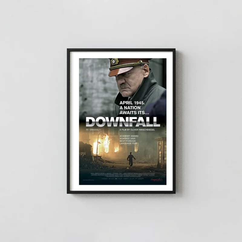 Downfall Movie Poster | WWII Film Art Print | Hitler Portrait Movie Posters xe2x80x93 Portrait Frame Wall Art Mockup | MerchFuse