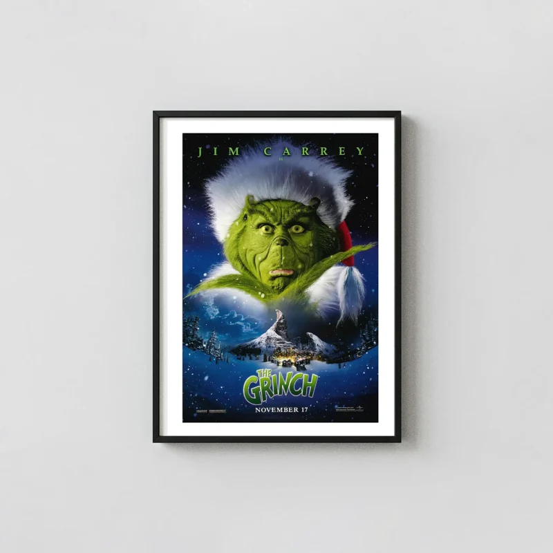 Dr. Seuss' The Grinch | Movie Poster | Jim Carrey Christmas Horror Movies Posters xe2x80x93 Portrait Frame Wall Art Mockup | MerchFuse