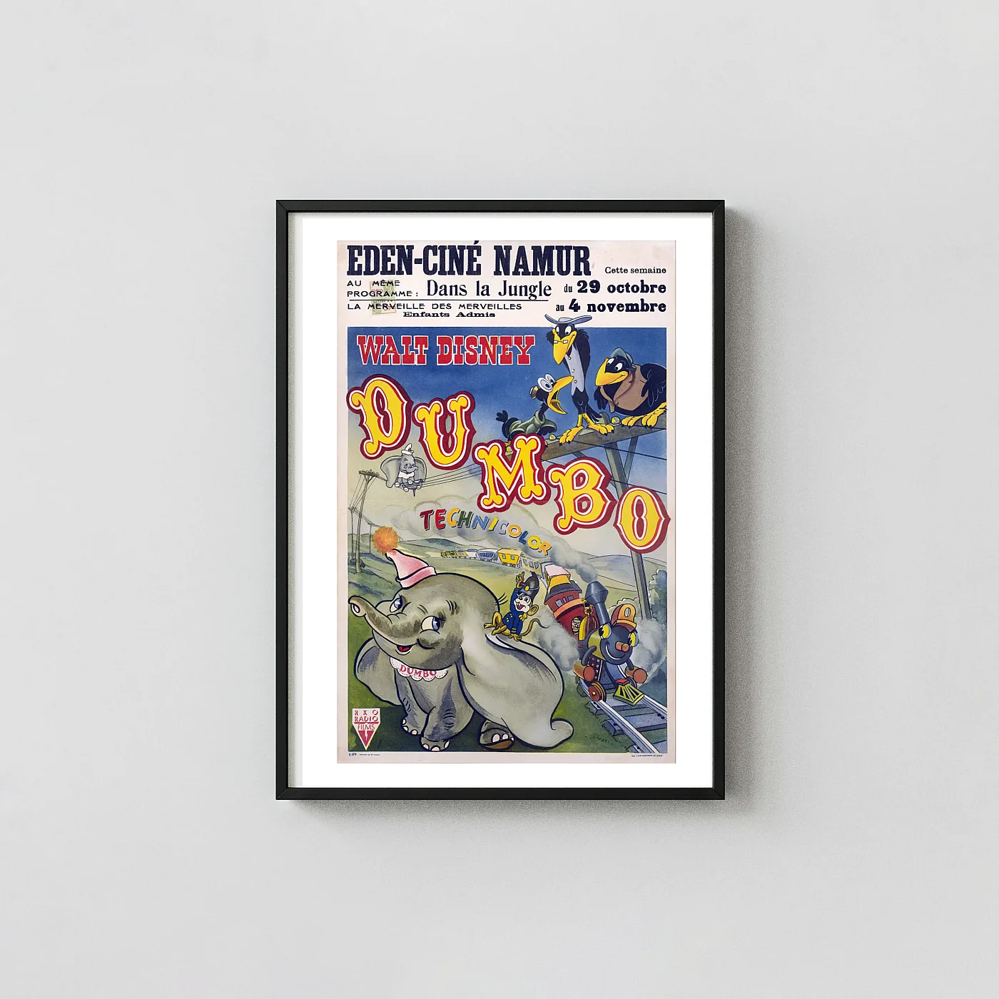 Dumbo | Vintage Belgian Movie Poster | Classic Disney Film Wall Art Dumbo | Vintage Belgian Movie Poster | Classic Disney Film Animation And Anime Posters Xe2X80X93 Portrait Frame Wall Art Mockup | Merchfuse