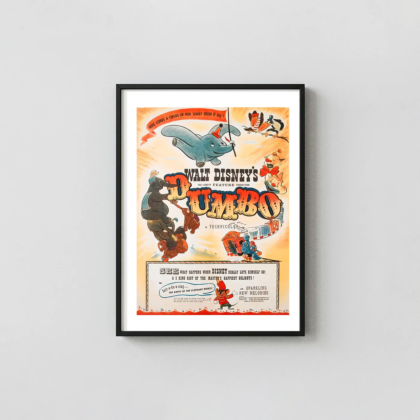 Dumbo | Vintage Movie Poster | Original 1941 Disney Film Animation and Anime Posters xe2x80x93 Portrait Frame Wall Art Mockup | MerchFuse