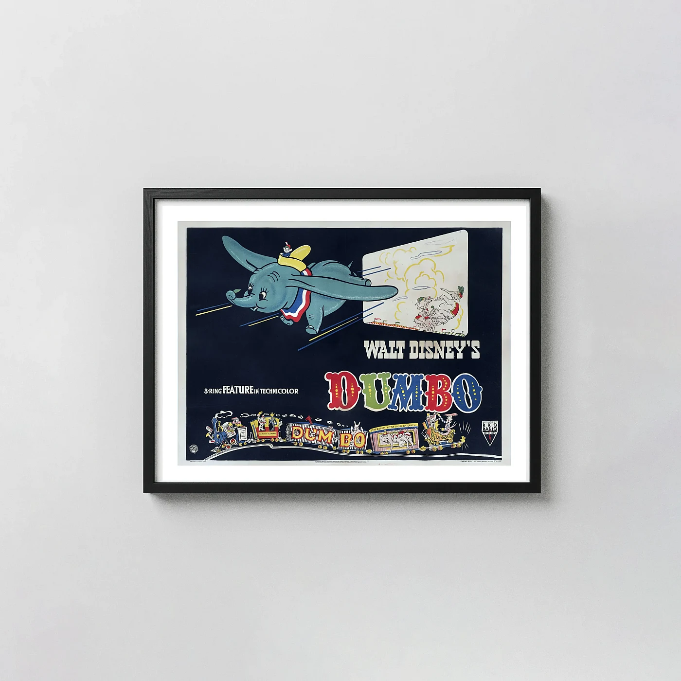 Dumbo | Classic Disney Movie Poster | Vintage Flying Elephant Art Animation and Anime Posters xe2x80x93 Landscape Frame Wall Art Mockup | MerchFuse