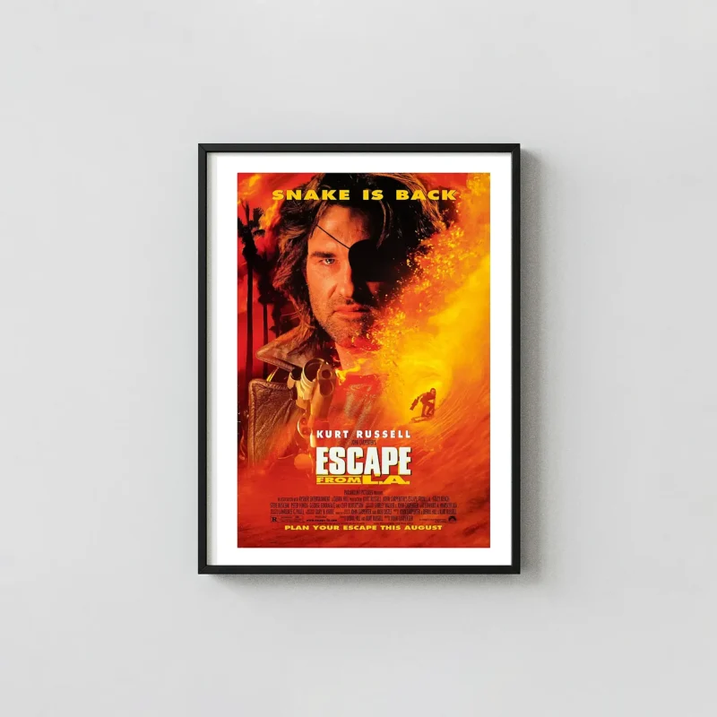 Escape From L.A. | Movie Poster | Snake Plissken Fiery Movie Posters xe2x80x93 Portrait Frame Wall Art Mockup | MerchFuse